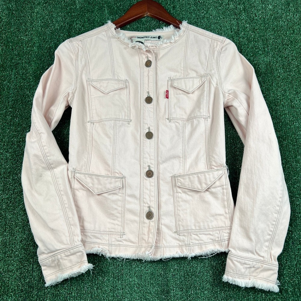 VTG Levi's Jacket Women's Small Pink Cotton Engineered Jeans Fringed Denim Y2K